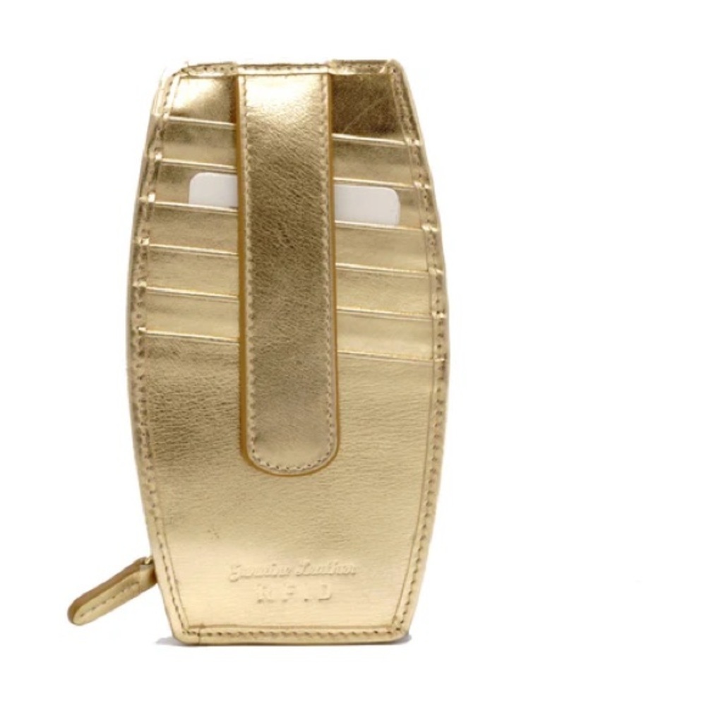 United Leather Gold Metallic Card Organizer with Center Strap